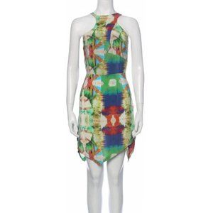 NEW Subo Watercolor Pinted Keyhole Back Silk Sleeveless Mini Dress